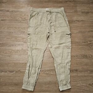 Nicole Miller New York Men's XL Linen Cargo Jogger Pants Beige Drawstring